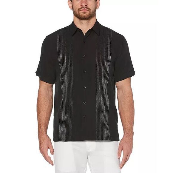Cubavera Other - Cubavera Ombre Button Down Embroidered Panel Short Sleeve Shirt Jet Black Small